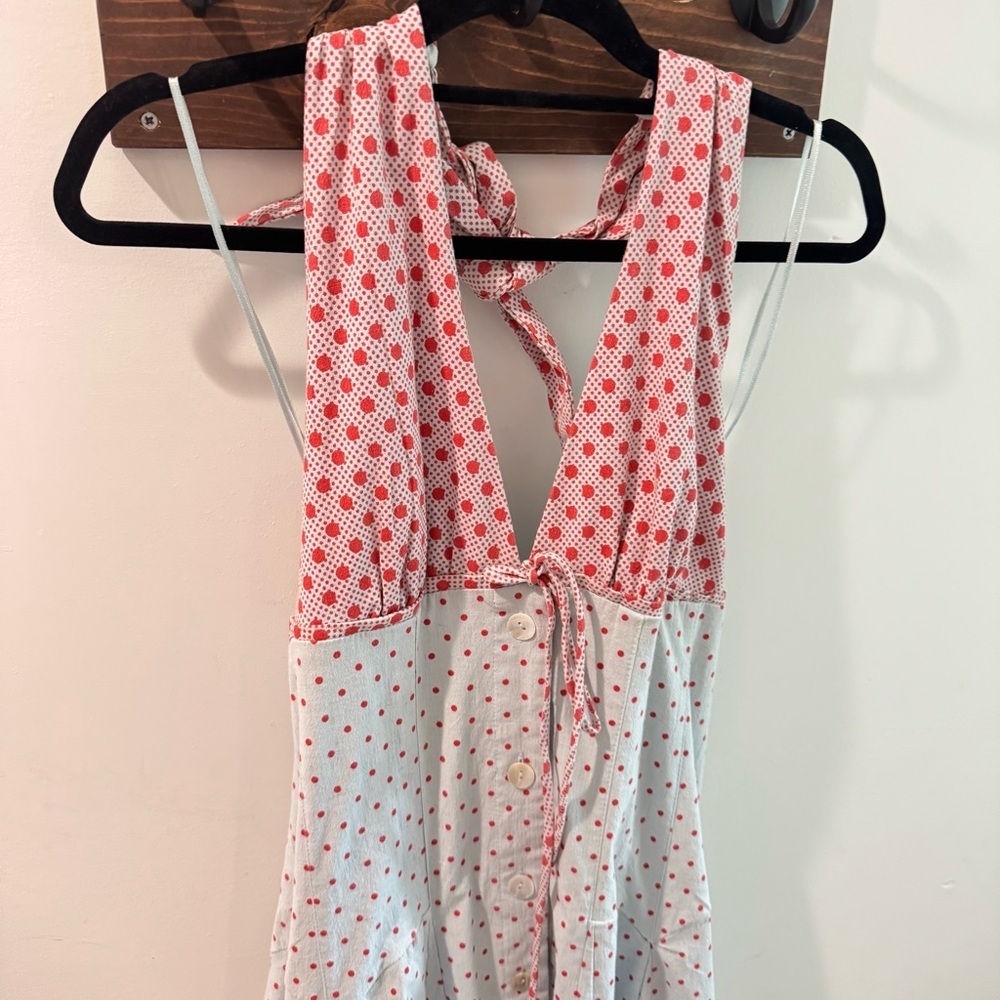 NWT Free People Stelladonna Linen Blend Polka Dot Midi Dress Large - Picture 3 of 8